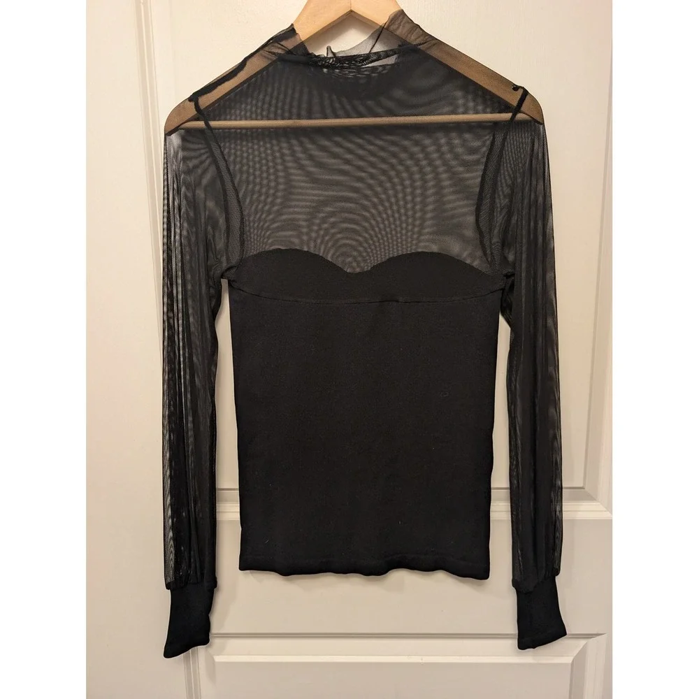 Free People Intimately Mesh Sweetheart Mock Neck Top Long Sleeve Romantic Edgy